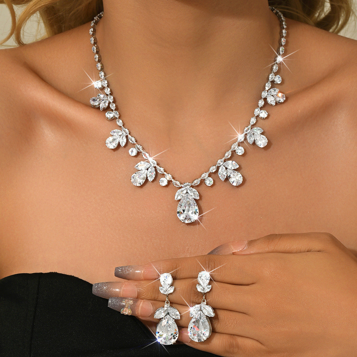 Women's Drops Leaves Suite High Sense Formal Jewelry Set