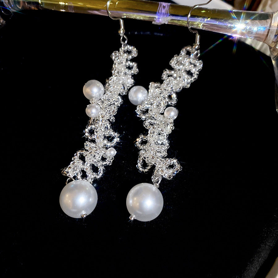 Women's French Style Crystal String Beads Lace Pearl Elegant Jewelry Set