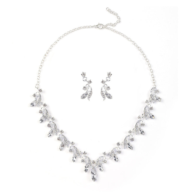 Women's Bride Suite Crystal Gem Short Clavicle Jewelry Set