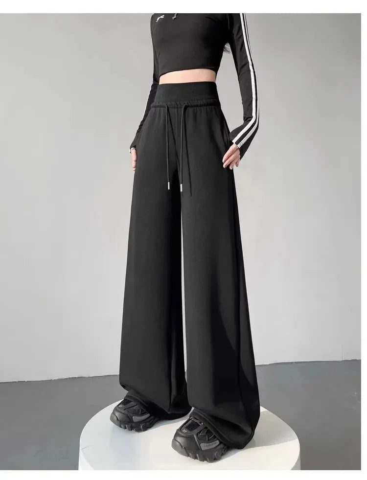 Gray High-Waist Loose Wide-Leg Straight Pants Women