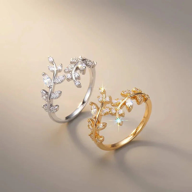925 Sterling Silver Fashion Zircon Leaf Adjustable Rings for Women Gift Party High Quality stylish Fine Jewelry Hot Sales