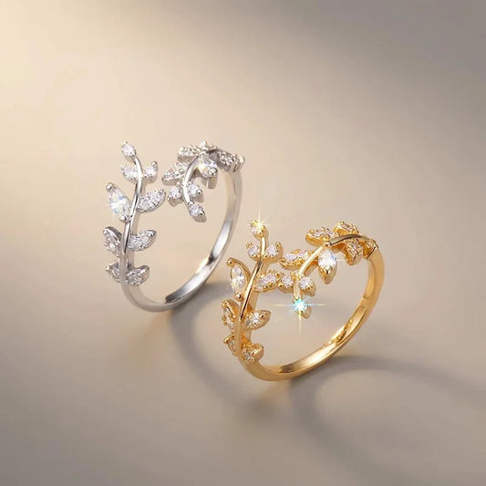 925 Sterling Silver Fashion Zircon Leaf Adjustable Rings for Women Gift Party High Quality stylish Fine Jewelry Hot Sales