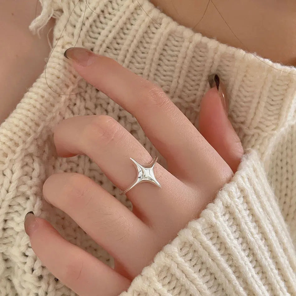 925 Sterling Silver Star Adjustable Rings For Women Wedding Vintage Luxury Jewelry Accessories Wholesale Jewellery Argent 925