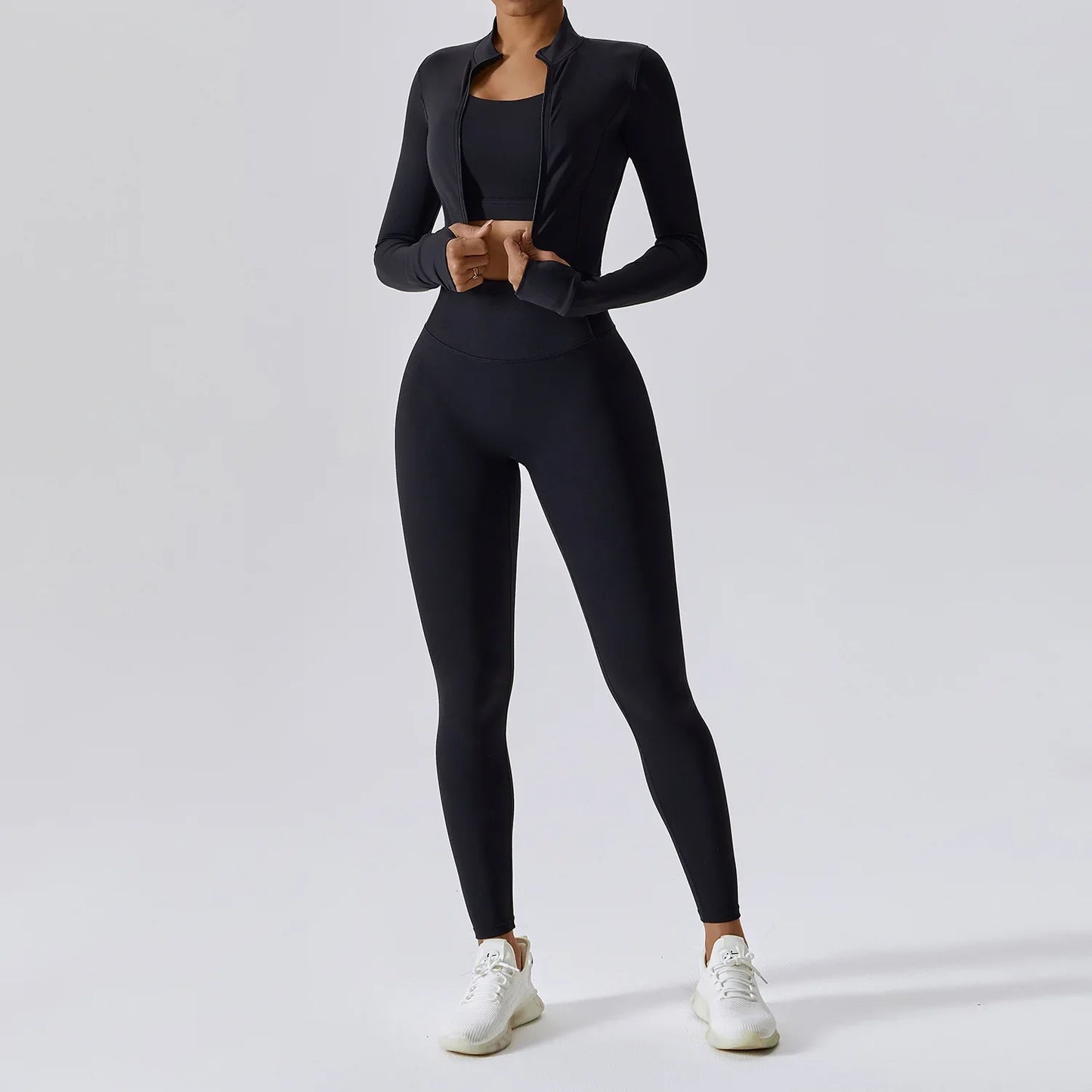 Women's 3-Piece Activewear Set – Sports Bra, Leggings & Long-Sleeve Top