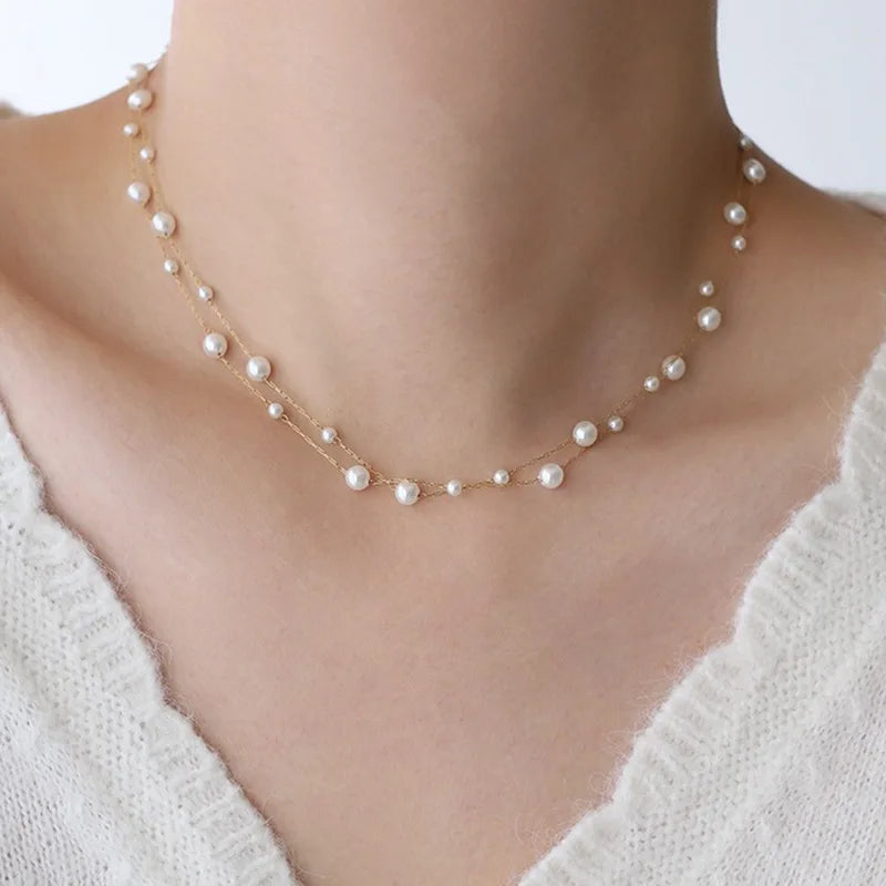 Stainless Steel Temperament Pearl Chain Choker Necklace for Women Waterproof Collar Jewelry Bijoux Gift