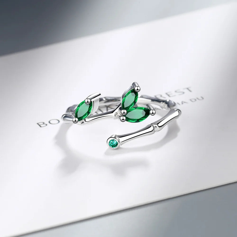 925 Sterling Silver Twig Green Leaf Rings For Women Couple Vintage Elegant Luxury Jewelry Ladies Accessorie Jewellery