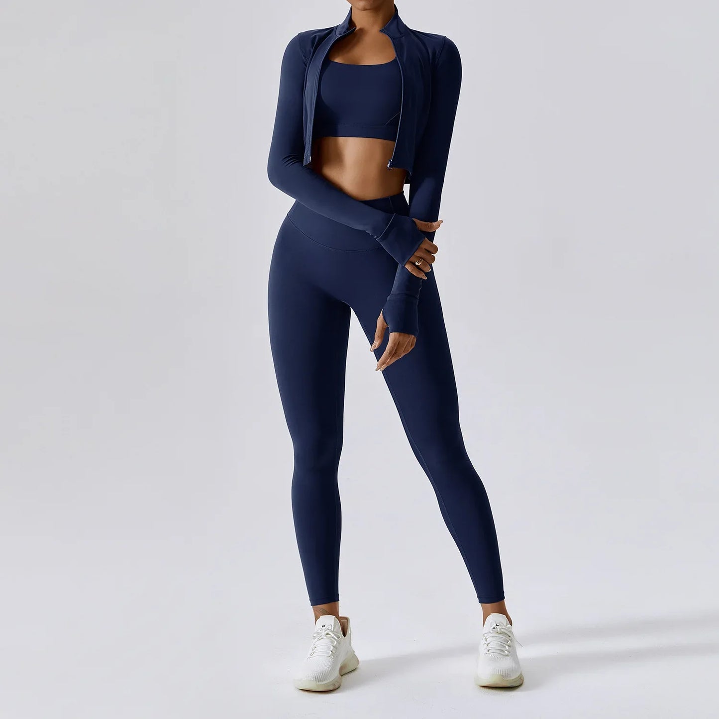 Women's 3-Piece Activewear Set – Sports Bra, Leggings & Long-Sleeve Top