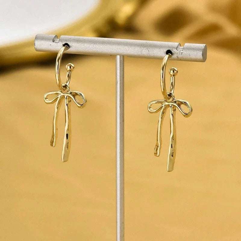 New Luxury Fashion Bowknot Earrings Retro Soft Versatile Gold Color Tassel Stud Earring Jewelry For Daily Wear By Women Gifts