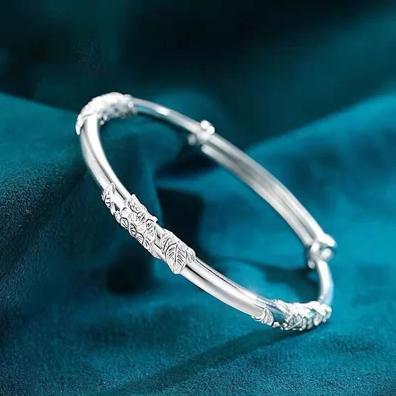ALIZERO 925 Sterling Silver Full-blown Flowers Bangle Bracelet For Women's Delicate Open Adjustable Bracelets Fashion Jewelry