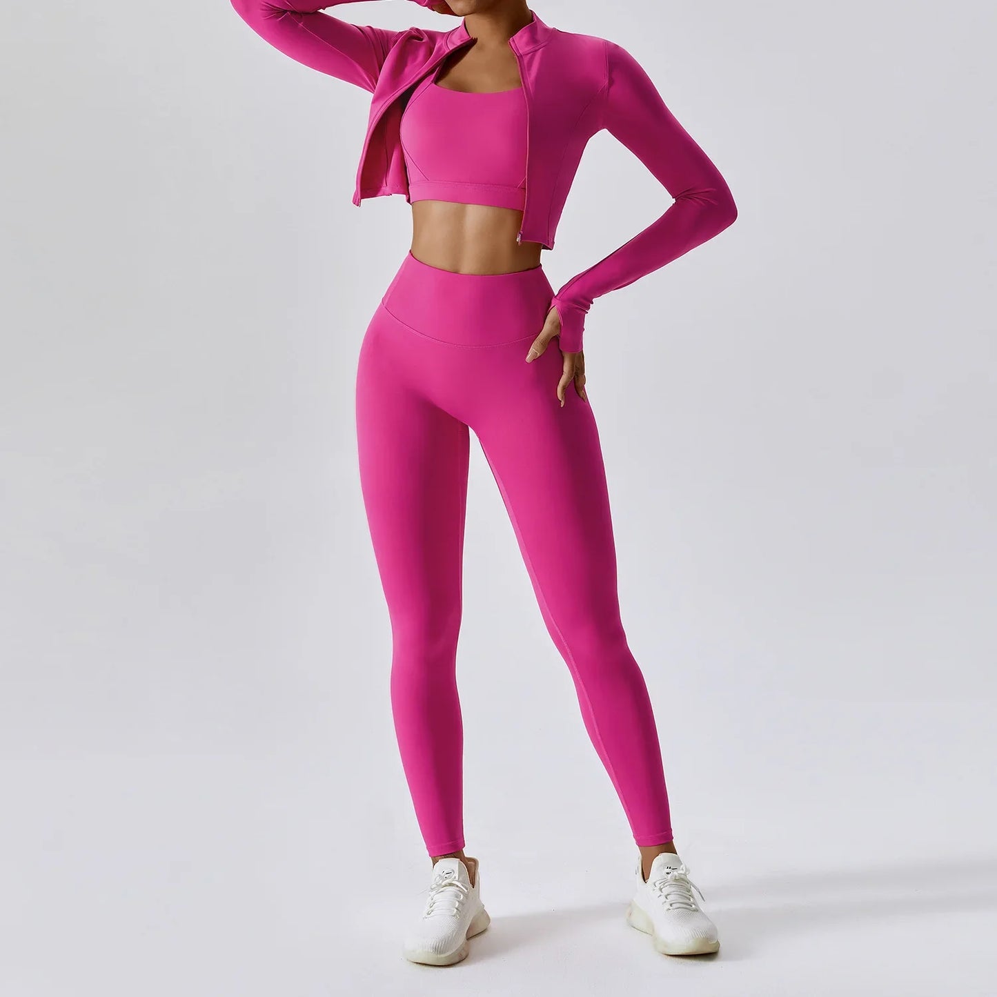 Women's 3-Piece Activewear Set – Sports Bra, Leggings & Long-Sleeve Top