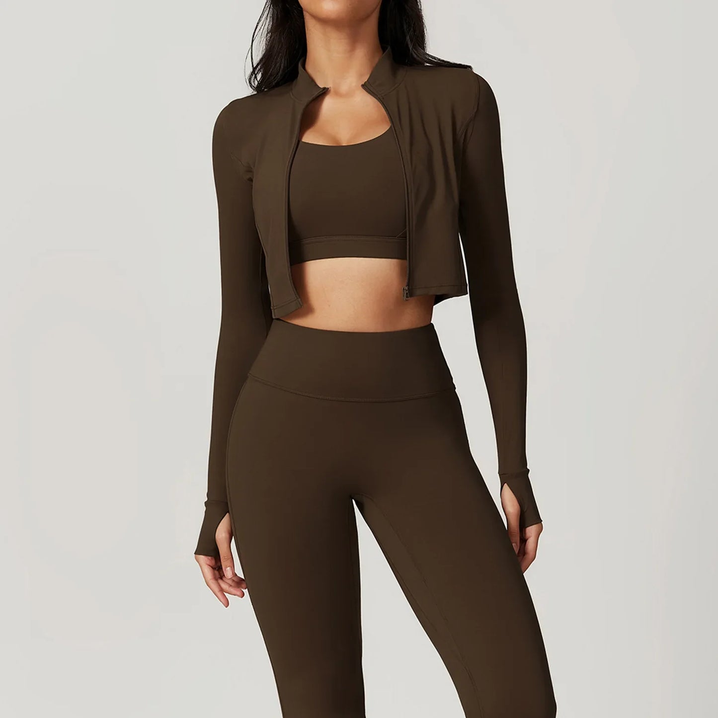 Women's 3-Piece Activewear Set – Sports Bra, Leggings & Long-Sleeve Top