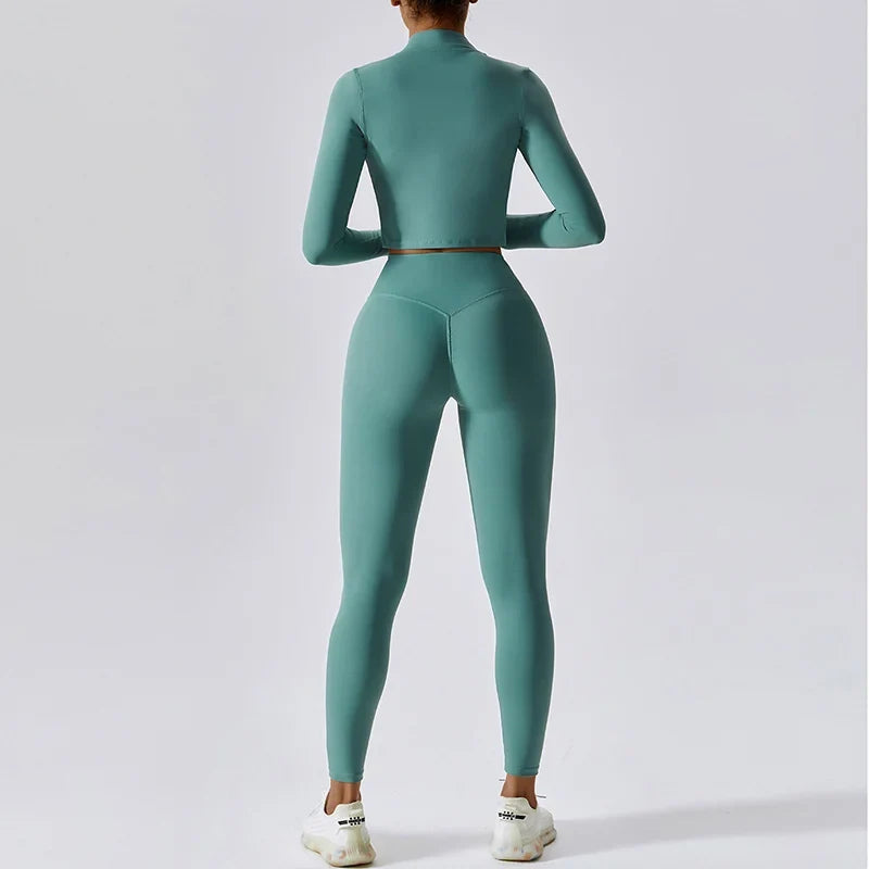 Women's 3-Piece Activewear Set – Sports Bra, Leggings & Long-Sleeve Top