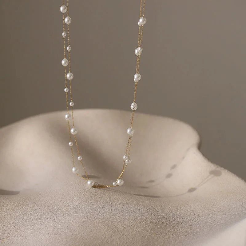 Stainless Steel Temperament Pearl Chain Choker Necklace for Women Waterproof Collar Jewelry Bijoux Gift