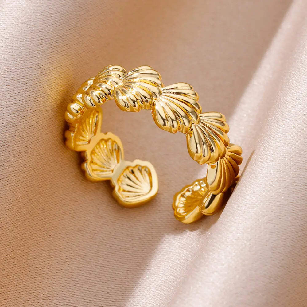 Shell Rings for Women Gold Plated Stainless Steel Rings Finger Chunky Wedding Statement Jewelry Shell Ring Trend Gift anillos