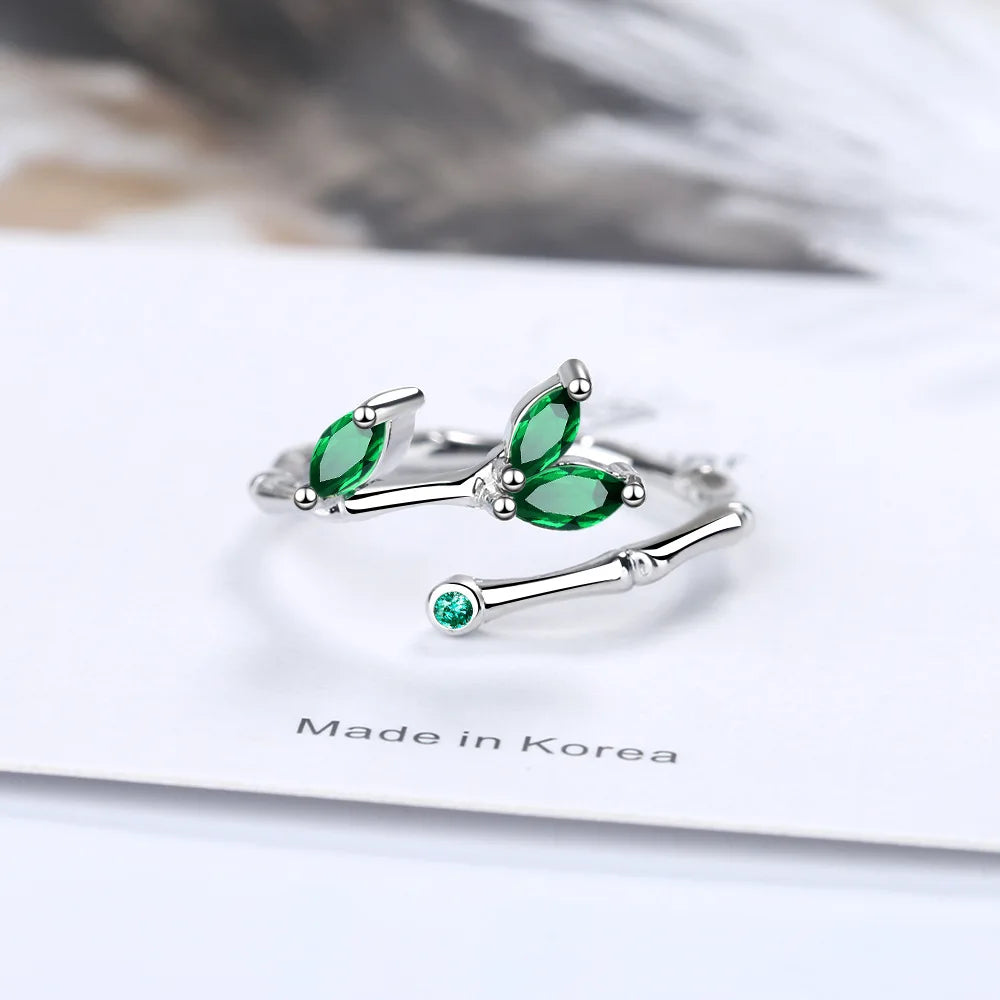 925 Sterling Silver Twig Green Leaf Rings For Women Couple Vintage Elegant Luxury Jewelry Ladies Accessorie Jewellery