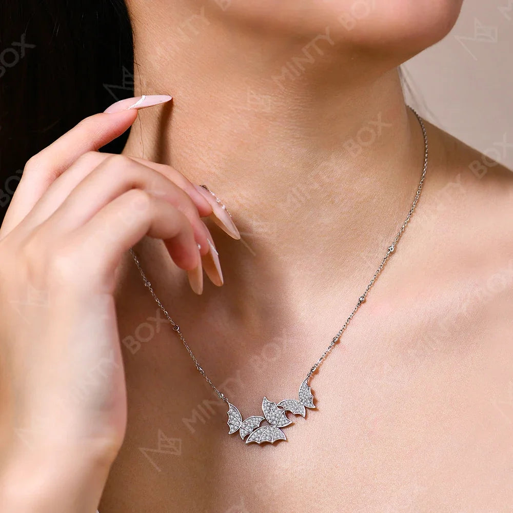 MINTYBOX S925 Sterling Silver Butterfly Moissanite Necklaces Lab Created Diamond for Women 45+5cm Chain Wedding Fine Jewelry
