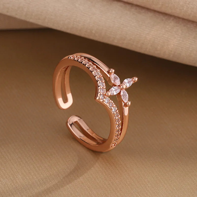925 Sterling Silver Flower Zircon Wedding Rings For Women Couple Elegant Luxury Jewelry Wedding Argent 925 Jewellery