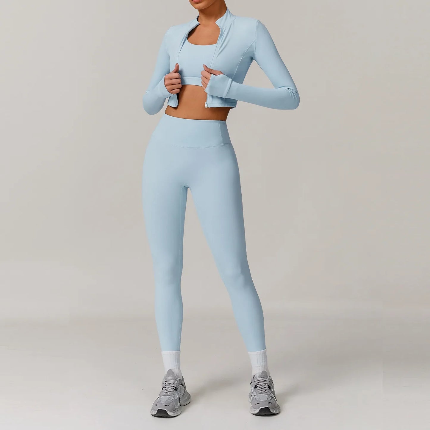 Women's 3-Piece Activewear Set – Sports Bra, Leggings & Long-Sleeve Top