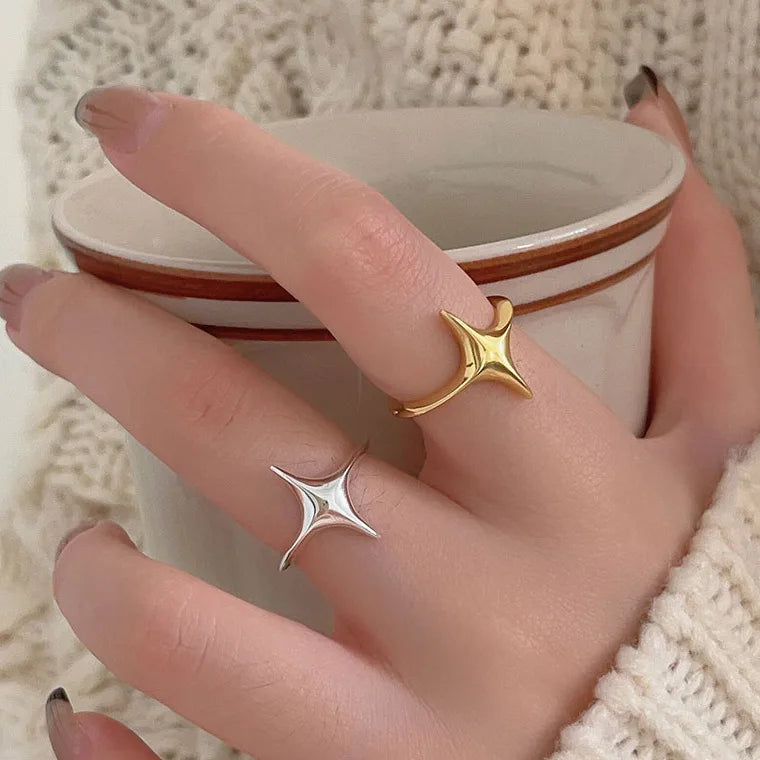 925 Sterling Silver Star Adjustable Rings For Women Wedding Vintage Luxury Jewelry Accessories Wholesale Jewellery Argent 925
