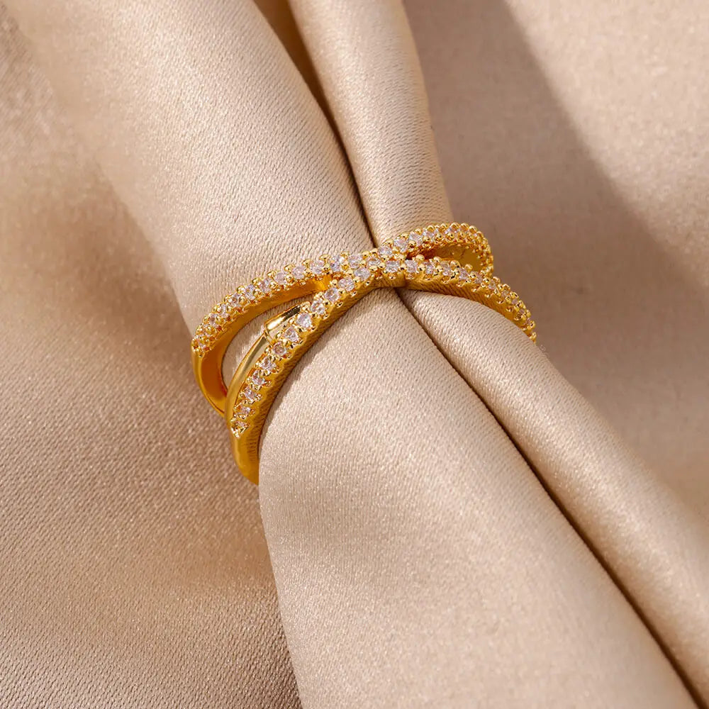 Zircon Cross Rings For Women Gold Plated Openning Stainless Steel Cross Ring Wedding Party Aesthetic Jewelry Gift Free Shipping