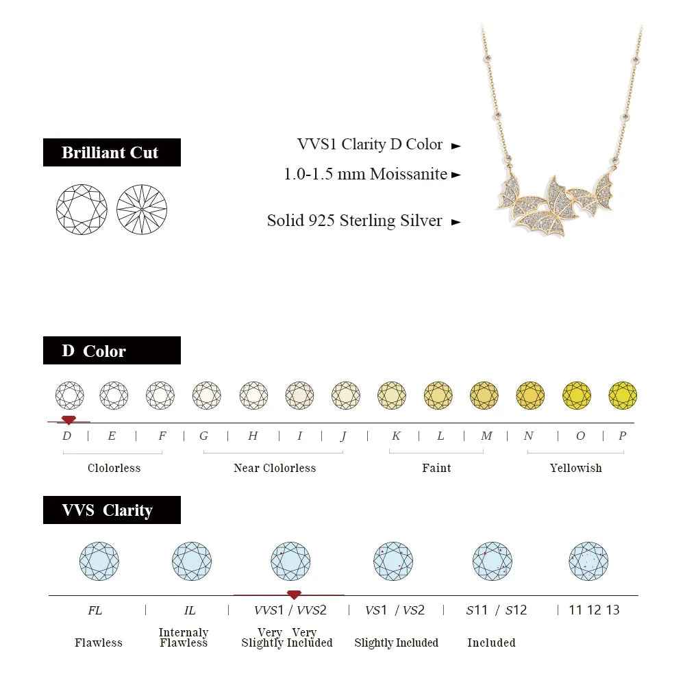 MINTYBOX S925 Sterling Silver Butterfly Moissanite Necklaces Lab Created Diamond for Women 45+5cm Chain Wedding Fine Jewelry