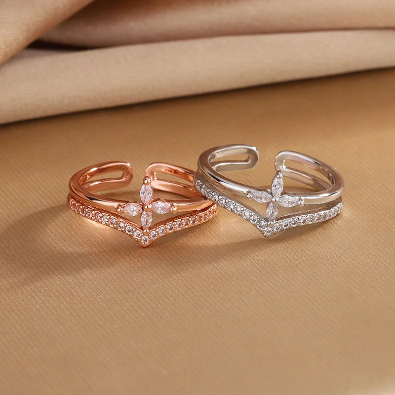 925 Sterling Silver Flower Zircon Wedding Rings For Women Couple Elegant Luxury Jewelry Wedding Argent 925 Jewellery