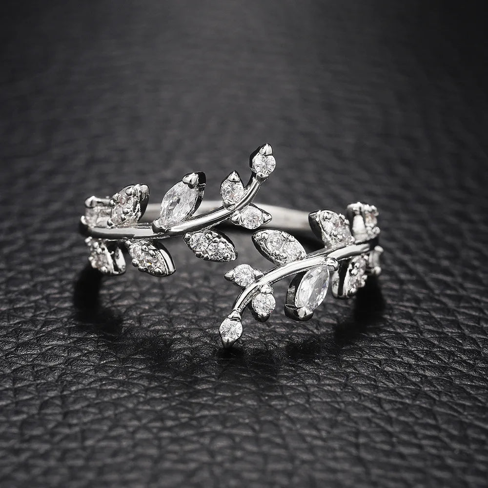 925 Sterling Silver Fashion Zircon Leaf Adjustable Rings for Women Gift Party High Quality stylish Fine Jewelry Hot Sales