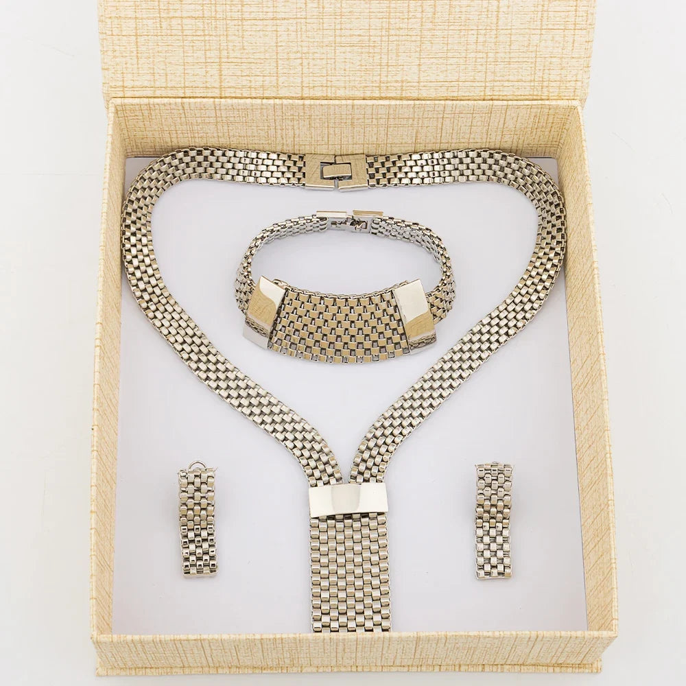 Dubai Hollow Earrings Necklace Jewelry Set Women Fashion Luxury Punk Jewellery Choker Bracelet Wholesale Accessories Party Gift