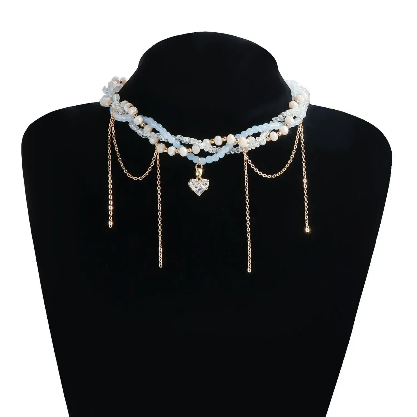 Fashion Heart Beaded Necklace for Women Boho Elegant Irregular Crystal Chain Y2K Choker Exquisite Party Gift Jewelry Accessories