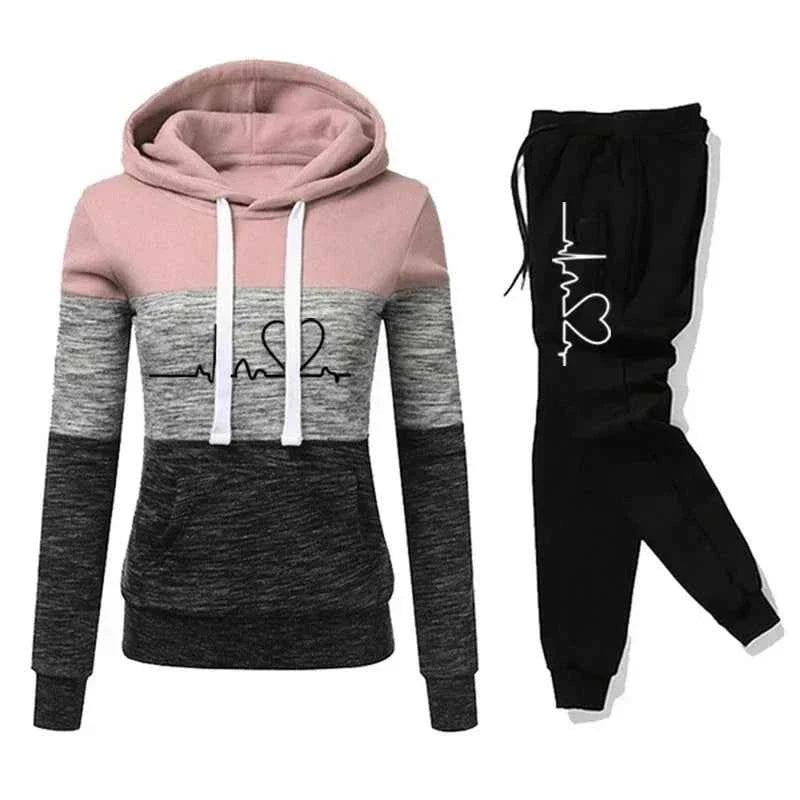Women’s Colorblock Hooded Tracksuit Set S-3XL