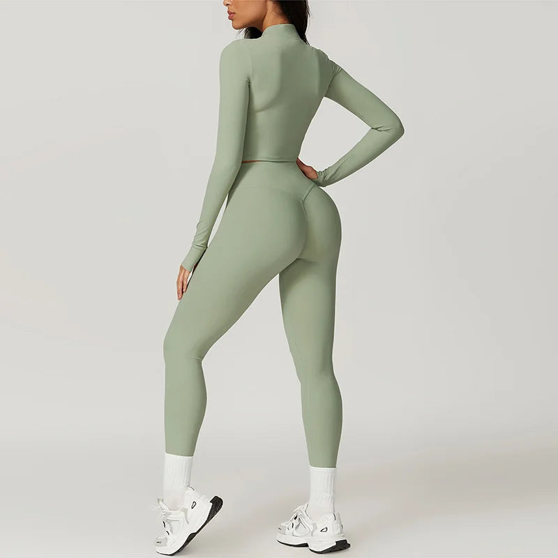 Women's 3-Piece Activewear Set – Sports Bra, Leggings & Long-Sleeve Top