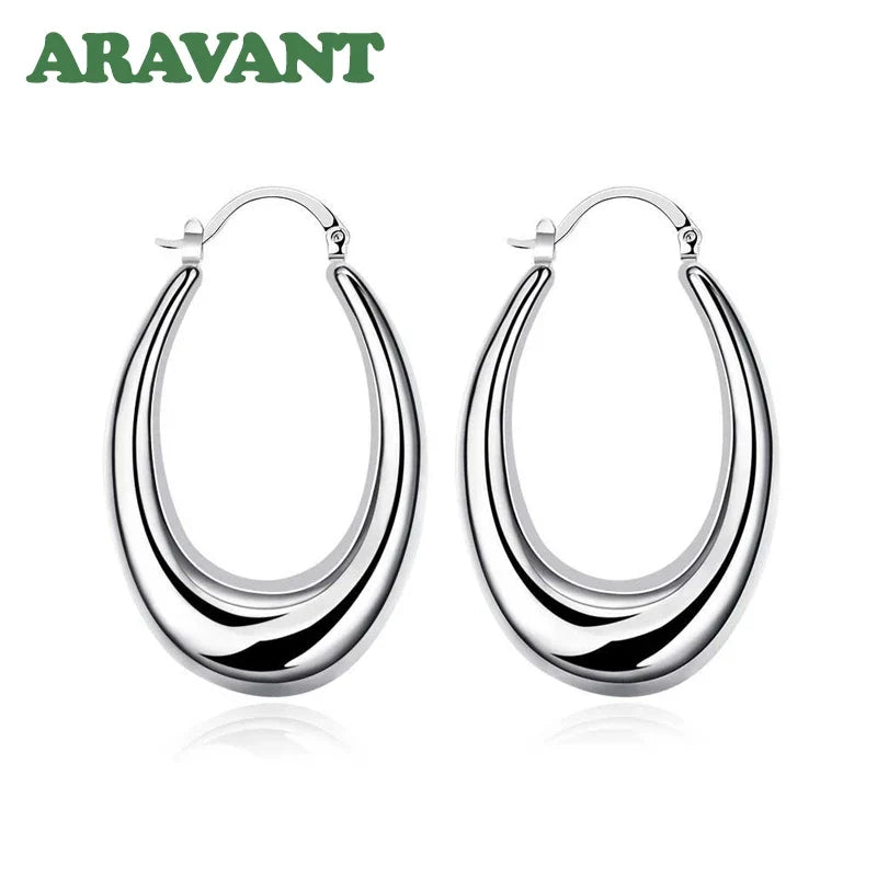 925 Silver Big Moon Hoop Earrings For Women Fashion Jewelry Wholesale