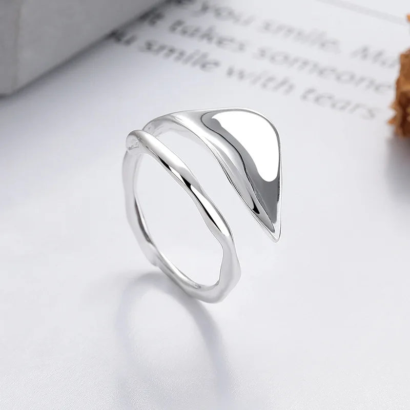 925 Sterling Silver Smooth Surface Leaf Rings For Women Couple Engagement Jewelry Accessories Wholesale Argent 925 Jewellery