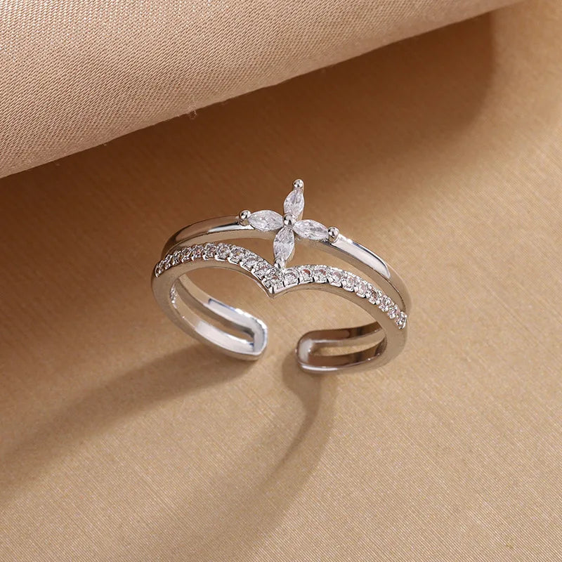 925 Sterling Silver Flower Zircon Wedding Rings For Women Couple Elegant Luxury Jewelry Wedding Argent 925 Jewellery