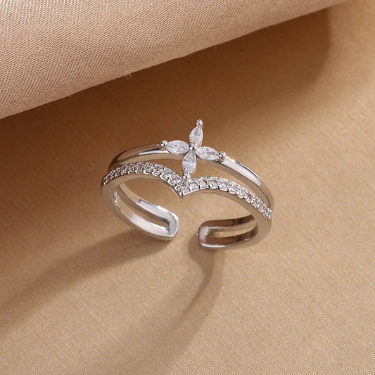 925 Sterling Silver Flower Zircon Wedding Rings For Women Couple Elegant Luxury Jewelry Wedding Argent 925 Jewellery