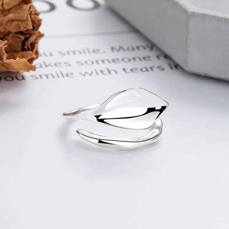 925 Sterling Silver Smooth Surface Leaf Rings For Women Couple Engagement Jewelry Accessories Wholesale Argent 925 Jewellery