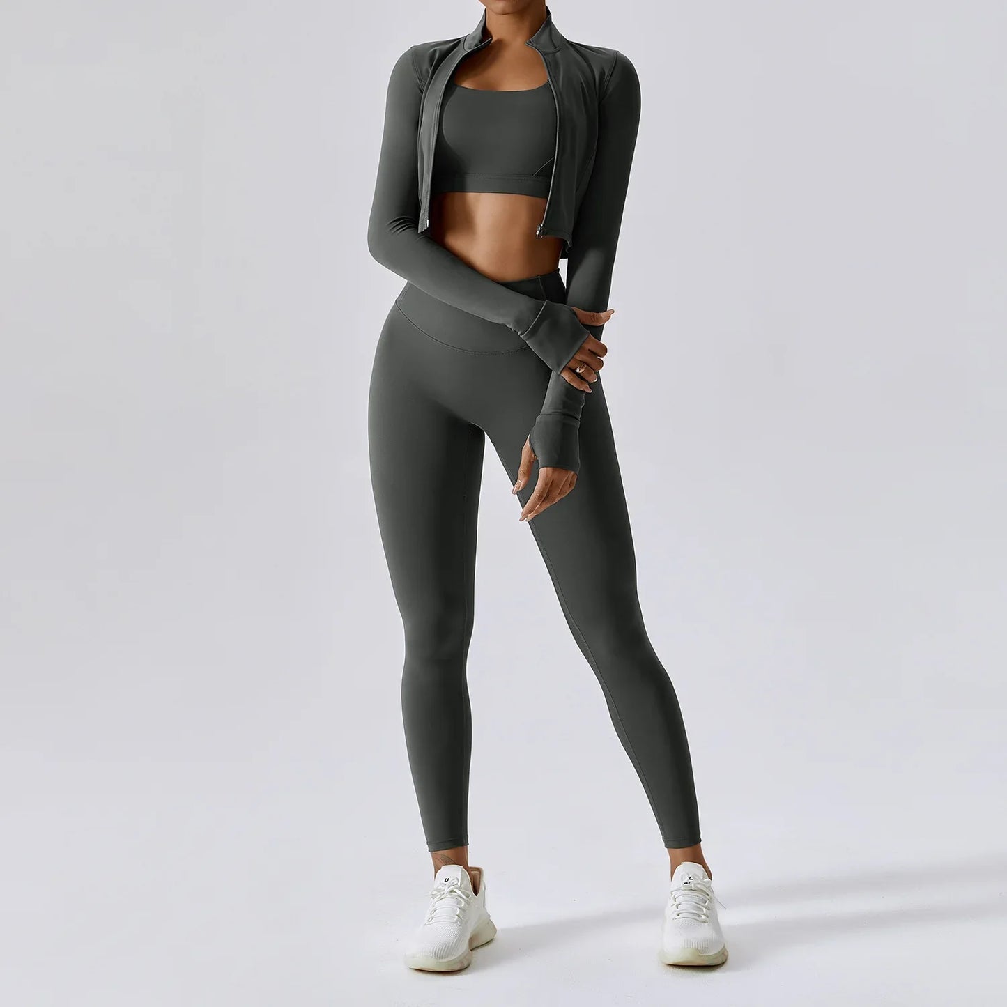 Women's 3-Piece Activewear Set – Sports Bra, Leggings & Long-Sleeve Top