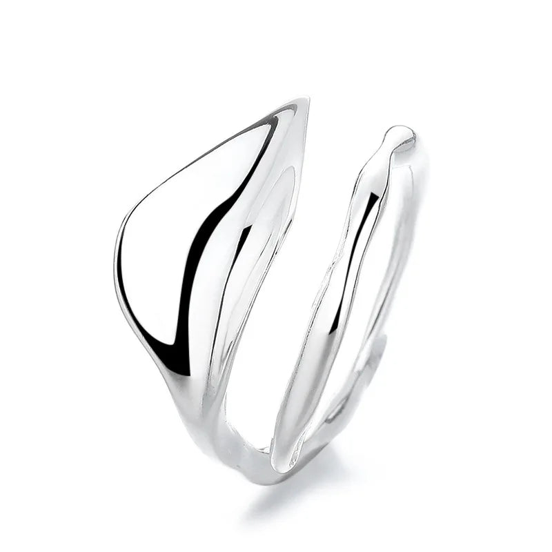 925 Sterling Silver Smooth Surface Leaf Rings For Women Couple Engagement Jewelry Accessories Wholesale Argent 925 Jewellery