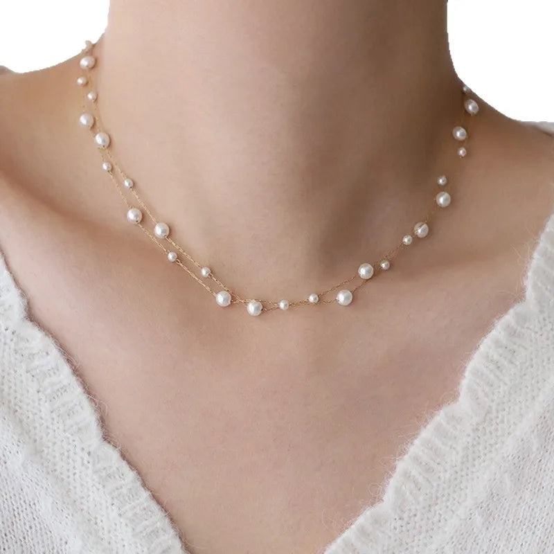 Stainless Steel Temperament Pearl Chain Choker Necklace for Women Waterproof Collar Jewelry Bijoux Gift