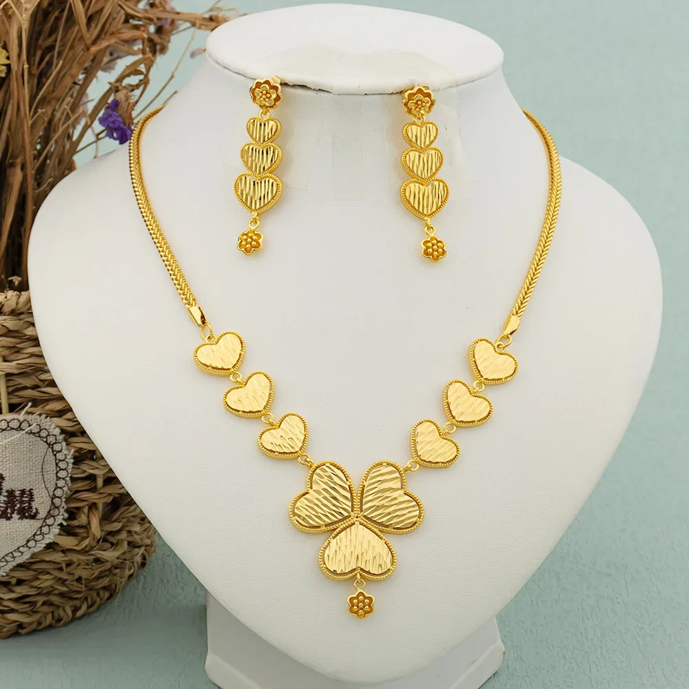 Round Jewelry Set Design for Women African Hot Sale Copper Hoop Earrings Flower Necklace Gold Plated Pendant Party Wedding Gifts