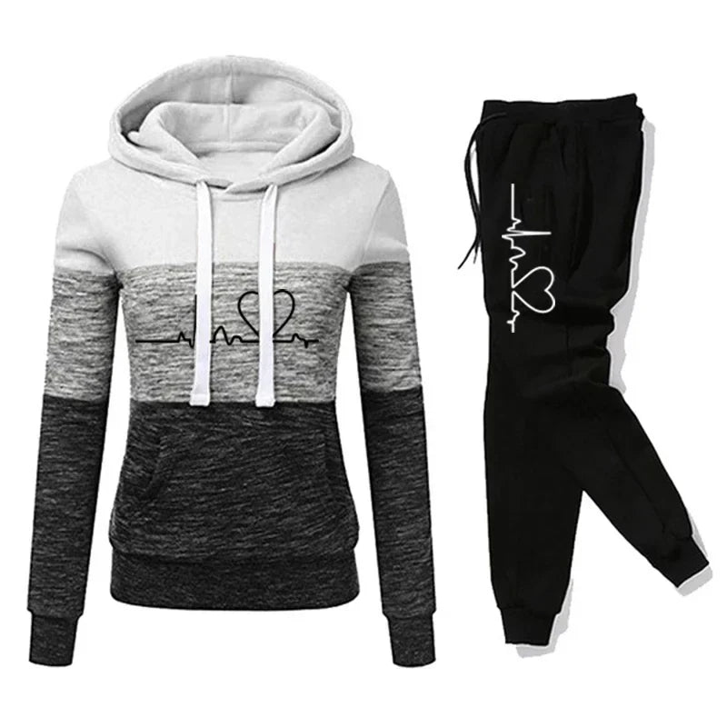Women’s Colorblock Hooded Tracksuit Set S-3XL