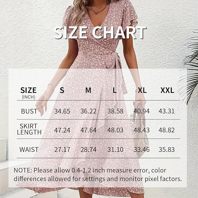 Summer Floral Boho Dress - Short Sleeve Ruffle Flowy Maxi Dresses