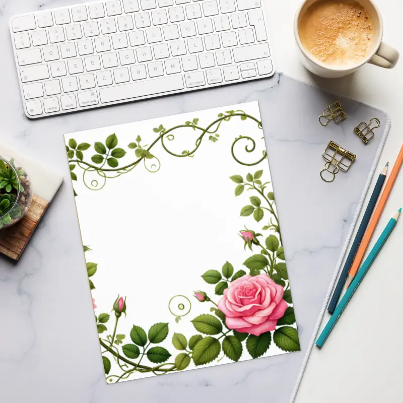 Enchanting Pink Rose Vine Notepad - Creative Journaling - DipaliZ