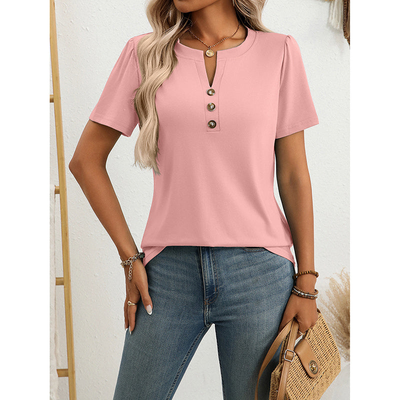Women’s Notch V‑Neck Short‑Sleeve Tunic Top