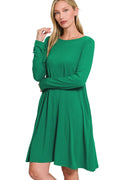 Long-Sleeve Flare Dress with Pockets