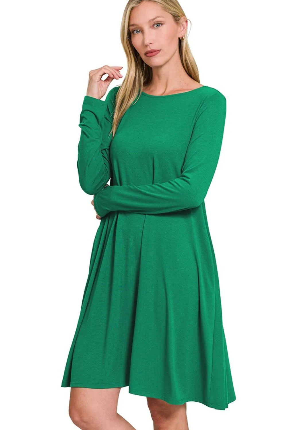 Long-Sleeve Flare Dress with Pockets