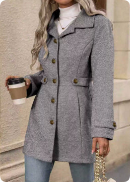 Women’s Elegant Woolen Coat – Medium-Length Lapel Slim Fit Winter Coat