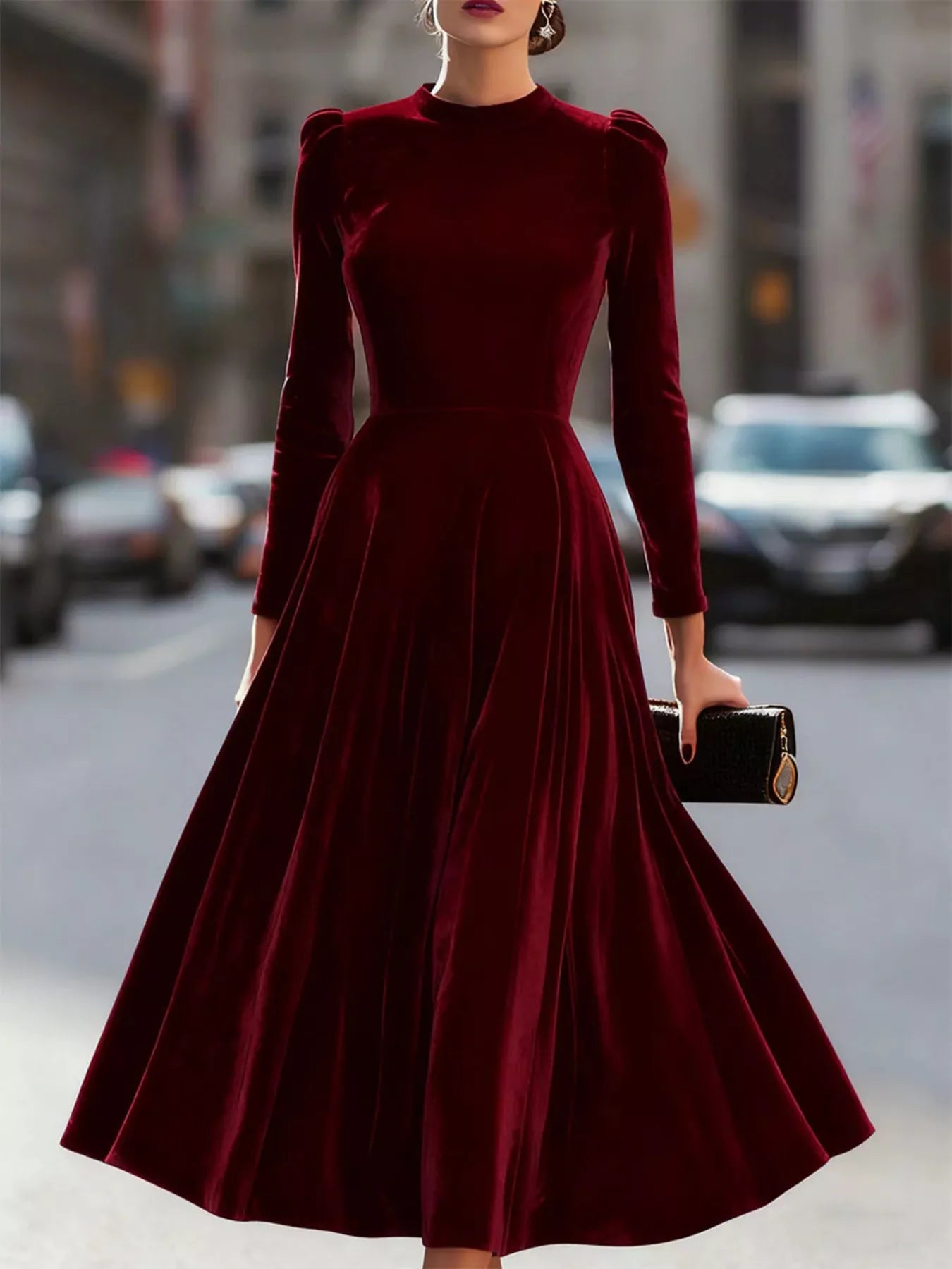 Velvet Long Sleeve A-Line Dress