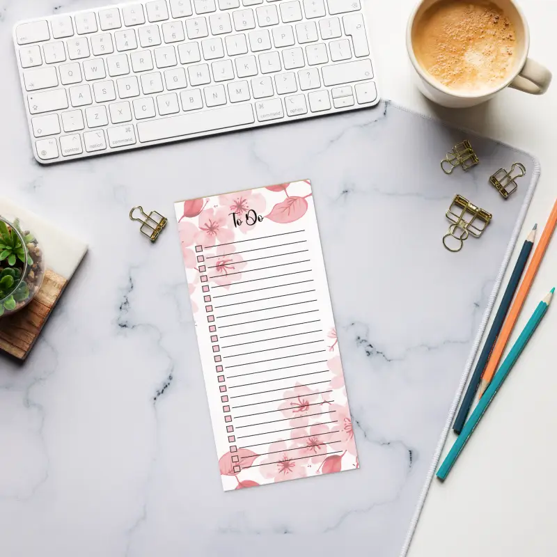 Cherry Blossoms Notepad - Sturdy Hard Cardboard Daily Planning - DipaliZ
