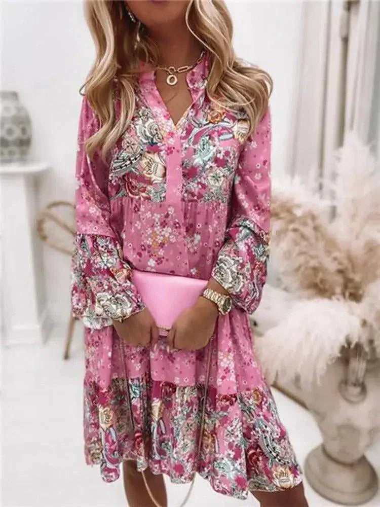 Chic Pleated Long Sleeve Dress